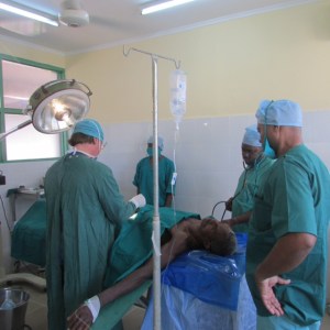 On-the-job training by a visiting surgeon in Kivunge's new operating theatre